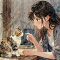 watercolornessie - Girl and cat.jpg